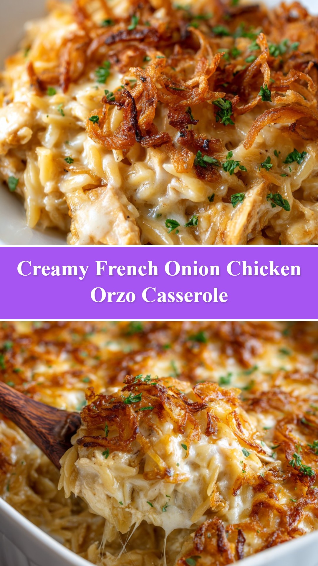 French Onion Chicken Orzo Casserole